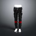 Black Casual Pants With Red Stripes On Legs And Side Pockets