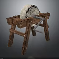 Traditional Wooden Stand With Round Natural Stone Millstone For Grinding