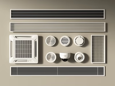 Various Types Of Air Conditioner Vents Including Linear Circular Square And Grille Designs 3d model