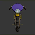Vintage Design Motorcycle With Purple Headlight Shell Yellow Body Panels Sticker Art And Brown Leather Seat