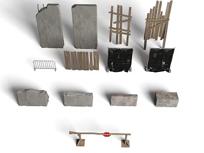 Wood and Stone Building Materials Featuring Planks Fences Blocks and Slabs 3d model