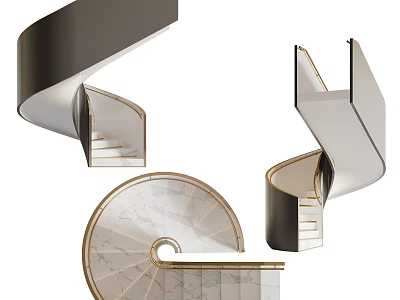 Elegant Modern Spiral Staircase Design With Marble Steps And Metal Railings 3d model