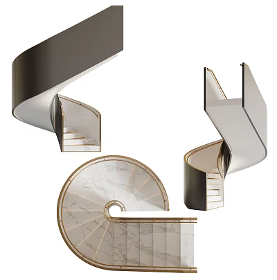 Elegant Modern Spiral Staircase Design With Marble Steps And Metal Railings 3d model