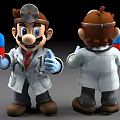 Mario Character In Doctor Coat Holding Blue Capsule With Stethoscope 3D Model Front Back View
