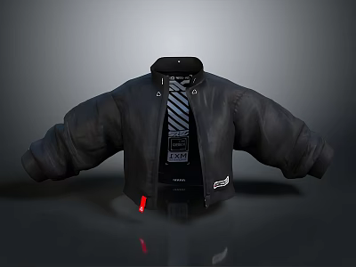 Stylish Black Leather Jacket Design With Zipper Details And Brand Tag 3d model