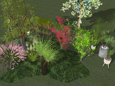 Vibrant Shrub Varieties in Lush Garden with Green Red and Pink Foliage 3d model