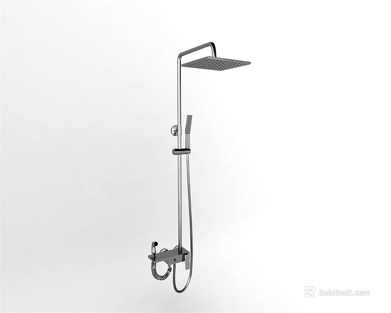 Modern Wall Mounted Shower Head with Rainfall Top Spray and Handheld Nozzle 3d model 