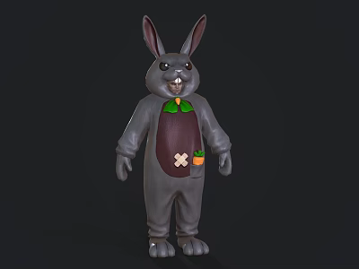 Gray Rabbit Game Movie Character With Green Bow Tie And Carrot Pocket Patch 3d model