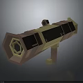 3D Yellow And Brown Geometric Weapon Model With Hexagonal Muzzle And Stand 3d model