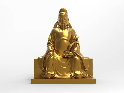 Golden Traditional Seated Figure Sculpture With Intricate Carving And Base 3d model
