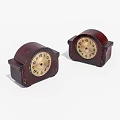 Two Dark Red Vintage Wooden Table Clocks With Classic Dial Design