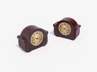 Two Dark Red Vintage Wooden Table Clocks With Classic Dial Design 3d model