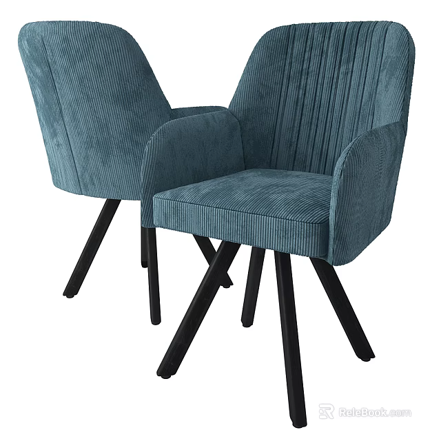 Modern Teal Velvet Dining Chairs With Armrests And Black Legs Design 3d model 
