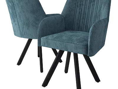 Modern Teal Velvet Dining Chairs With Armrests And Black Legs Design 3d model