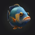 Vibrant Blue And Orange Fish With Yellow Eyes On Dark Background Realistic Rendering