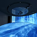Immersive Blue Themed Space With Curved Background And Dynamic Wave Effects 3d model