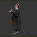 Cute 3D Model Mouse With Hooded Cloak And Brown Satchel Big Ears