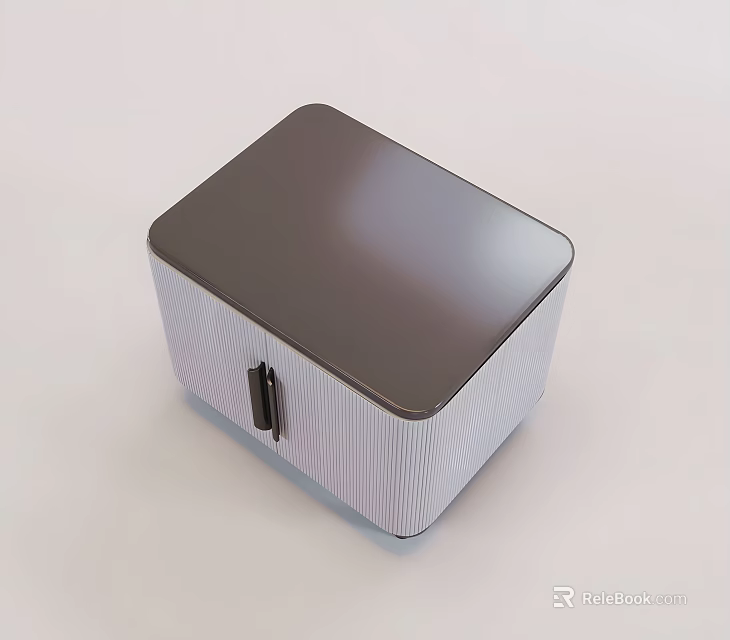 Square Storage Box With Gray Lid White Striped Sides And Black Latch Design Detail 3d model 