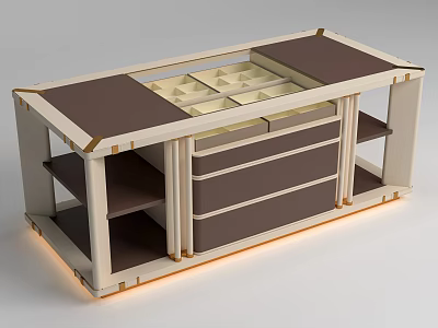 Modern Kitchen Island Cabinet Featuring Storage Drawers Open Shelves And Lighting 3d model