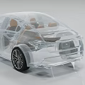 Transparent Mesh Car Model Showcasing Brown Interior Seats And Body Structure With Wheels 3d model