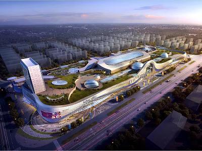 Contemporary Commercial Complex Featuring Modern Architecture Green Roof And Shopping Office Facilities 3d model