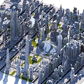 Cartoon Scenario Of Futuristic City With Tall Glass Buildings Flying Vehicles And Sky Bridges 3d model
