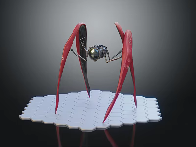 Futuristic Smart Machine With Slender Red Limbs Spherical Body On White Platform 3d model