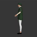 Medieval Style Character Wearing Green Coat White Pants With Belt And Green Hat