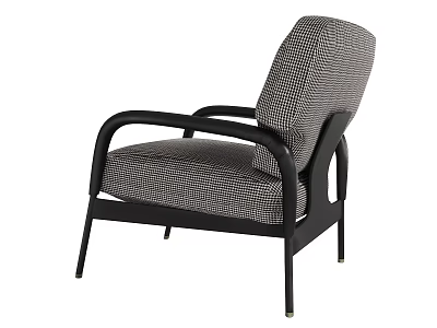 Stylish Modern Accent Chair with Houndstooth Upholstery Curved Armrests and Black Frame 3d model