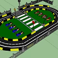Mini Go Kart Racing Track With Colorful Karts Safety Fences And Road Signs