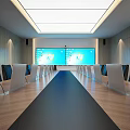 Modern Conference Room Interior With Long Table Black Office Chairs Laptop And Large Screen