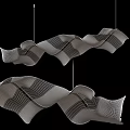 Modern Wave Shaped Chandelier With Gold Lines And White Shade For Interior Decor
