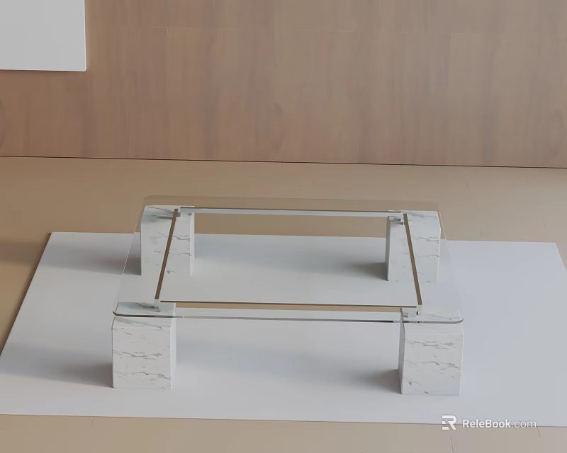 Modern Sofa Coffee Table Set With Clear Glass Top And White Marble Legs Design 3d model 