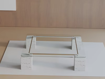 Modern Sofa Coffee Table Set With Clear Glass Top And White Marble Legs Design 3d model
