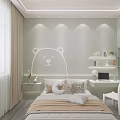 Modern Kids Room Light Green Walls Bear Head Decor Bed Desk Shelves With Natural Light