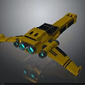 Yellow Sci Fi Spaceship Design With Blue Engines And Aerodynamic Wings 3d model