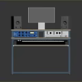 Professional Audio Workstation With Monitor Speakers Control Panel Amplifier And Keyboard