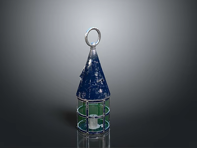 Blue Decorative Lantern With Metal Frame Glass Panels And Top Ring 3d model