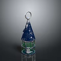 Blue Decorative Lantern With Metal Frame Glass Panels And Top Ring