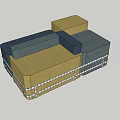 Modern Modular Sofa Set With Beige Blue Gray Modules And White Piping Design