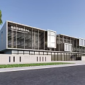 Community Activity Service Center Modern Architecture With Glass Facade And Greenery