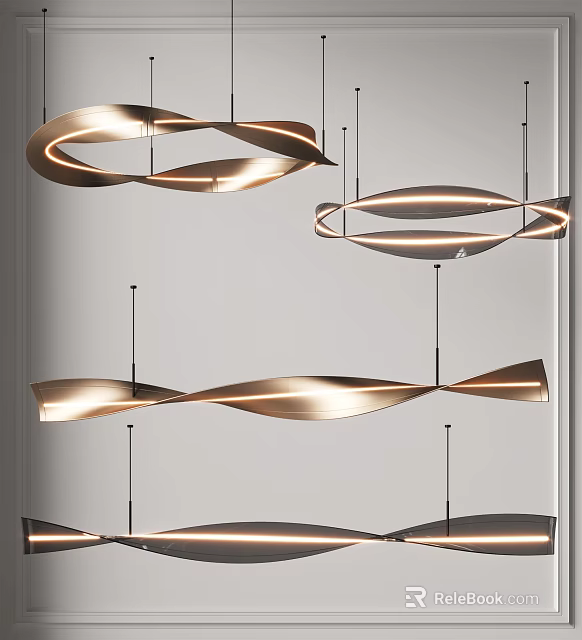 Stylish Modern Metallic Wave Chandeliers With Curved Design For Interior Decor 3d model 
