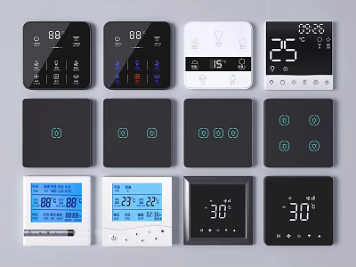 Modern Smart Home Switch Panels With Digital Display Touch Control And Black White Design 3d model