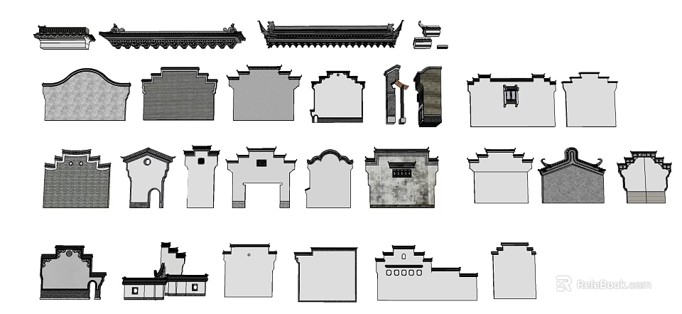 Traditional Chinese Architectural Exterior Wall Design Featuring Classic Roof And Structural Elements 3d model 