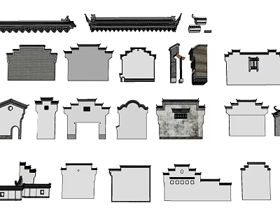 Traditional Chinese Architectural Exterior Wall Design Featuring Classic Roof And Structural Elements 3d model