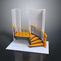Staircase Model With Orange Steps Black Railings And White Walls 3d model