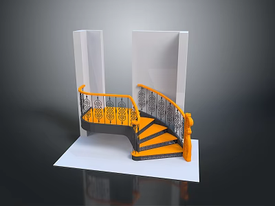 Modern Style Elegant Stairs Stairs Handrail Balustrade Timber Carpet Pillar Decoration Elegant Symmetrical Public Building Outdoor Building 3d model