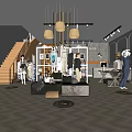 Modern Fashion Clothing Store Interior With Staircase Mannequins Chandeliers And Display Racks