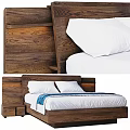 Modern Double Bed With Wooden Headboard White Sheets Pillows And Blue Blanket