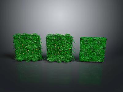 Three Decorative Green Cube Furniture With Grassy Surface And Yellow Accents 3d model
